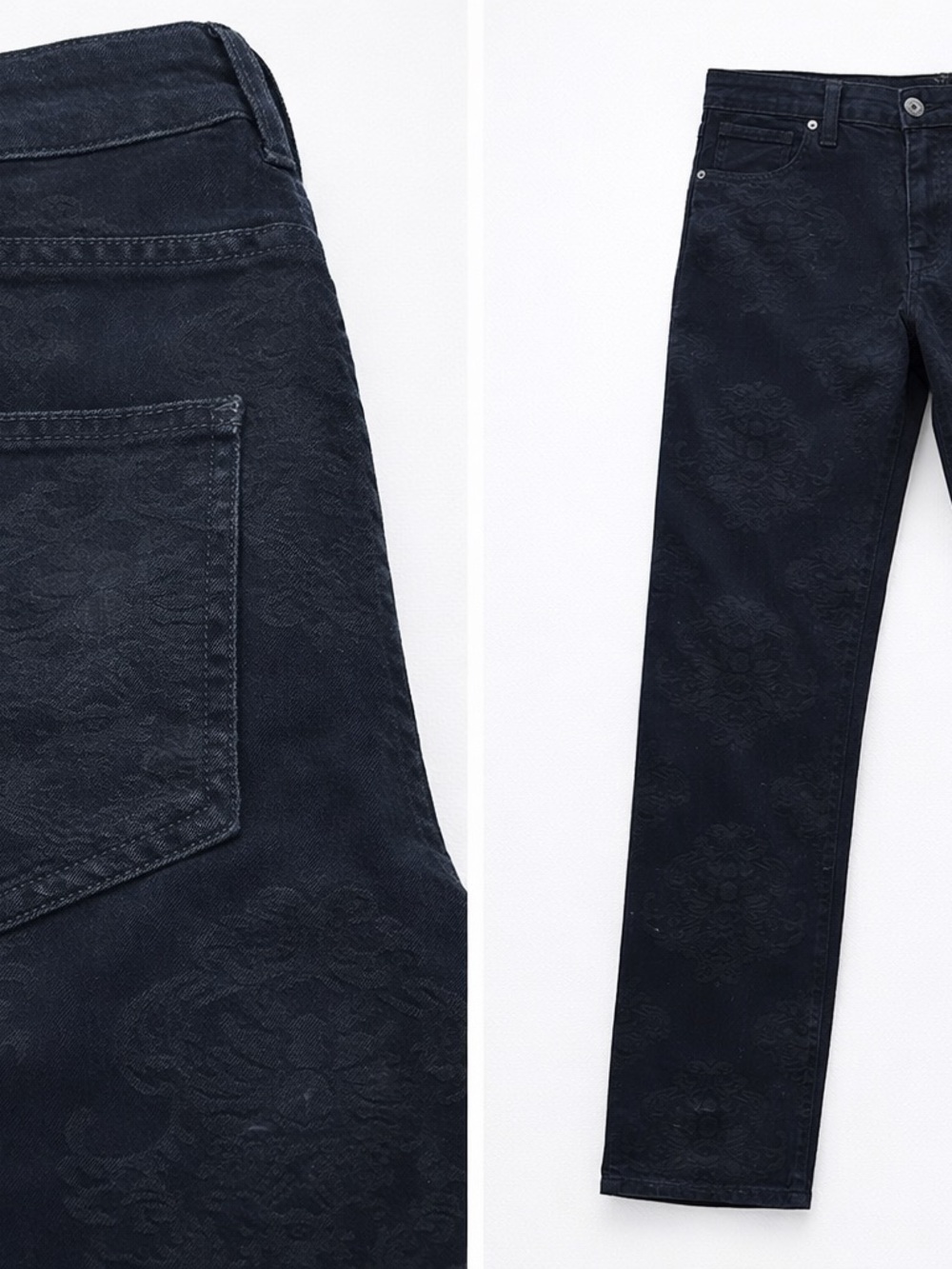 Women's Skinny Jeans in Dark Navy with Subtle Jacquard